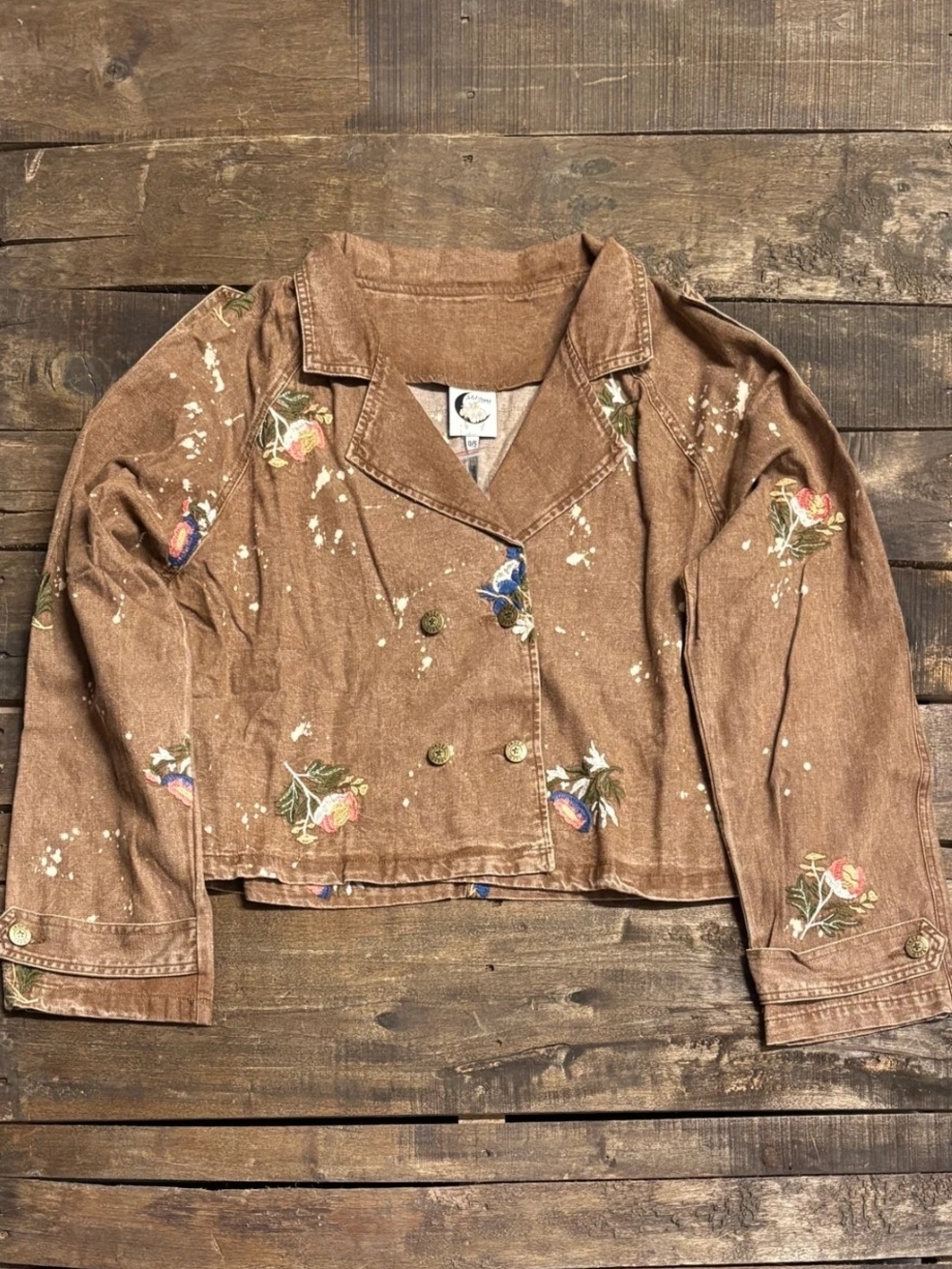 🔥BRAND NEW Timeworn Beauty Jacket - Chocolate - Embroidered Crop Jean Jacket